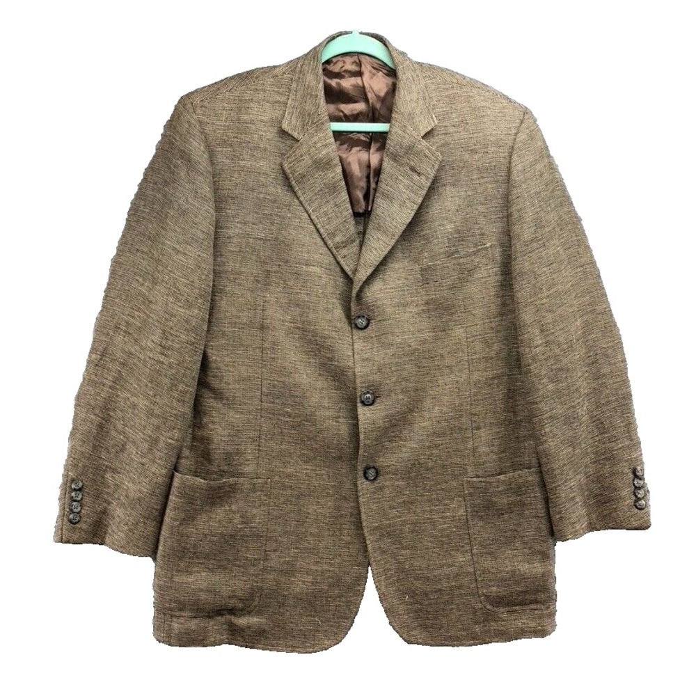 Corneliani Wool Flax Suit Jacket Sport Coat Mens 58 Brown Business Office Career